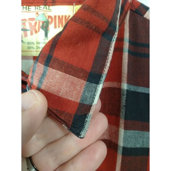 Ultra Pink Men's S Red Flannel Vintage Single Stitch S/S Button Pocket Shirt - Picture 3 of 12